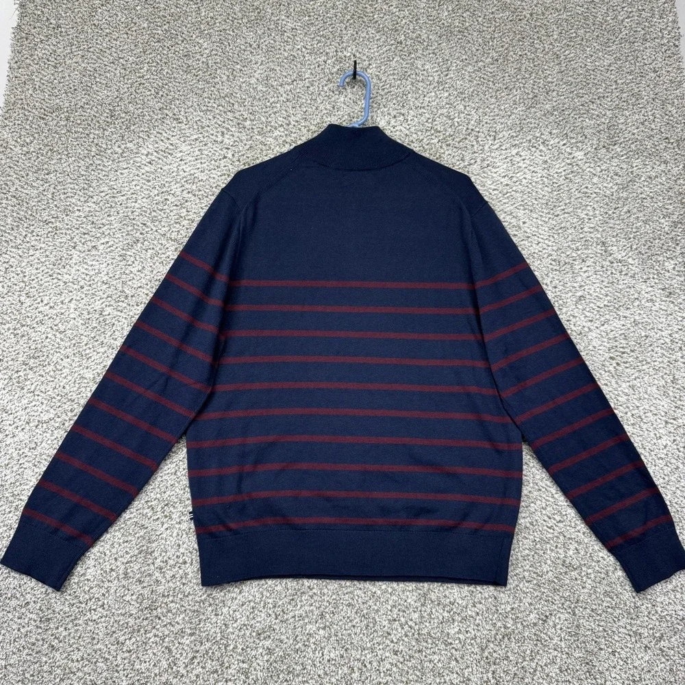 Nautica NavTech Sweater Men's Large Blue Red Stripes Quarter Zip Pullover New - Picture 10 of 13